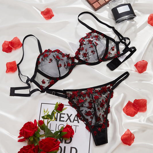 Ultra Thin Lace Embroided Bra Set - Resque