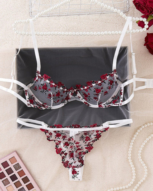Ultra Thin Lace Embroided Bra Set - Resque
