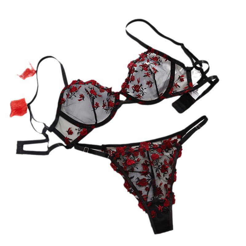 Ultra Thin Lace Embroided Bra Set - Resque