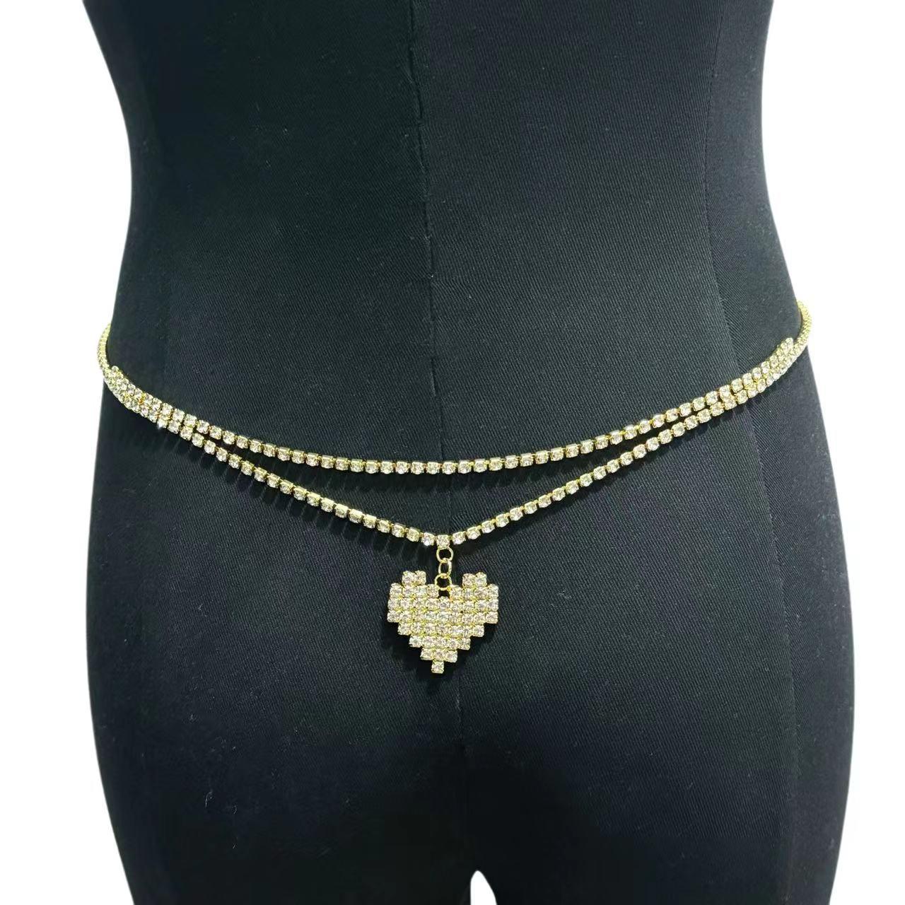Heart Shaped Rhinestone Belly Chain - Resque