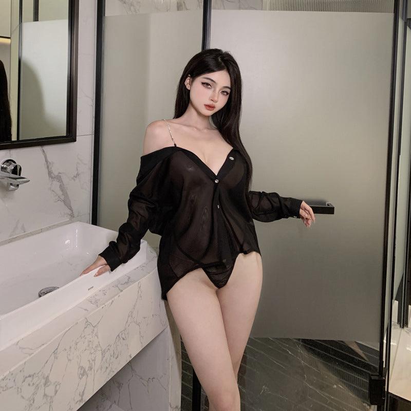 Sultry See Through Boyfriend Style Loose Shirt - Resque